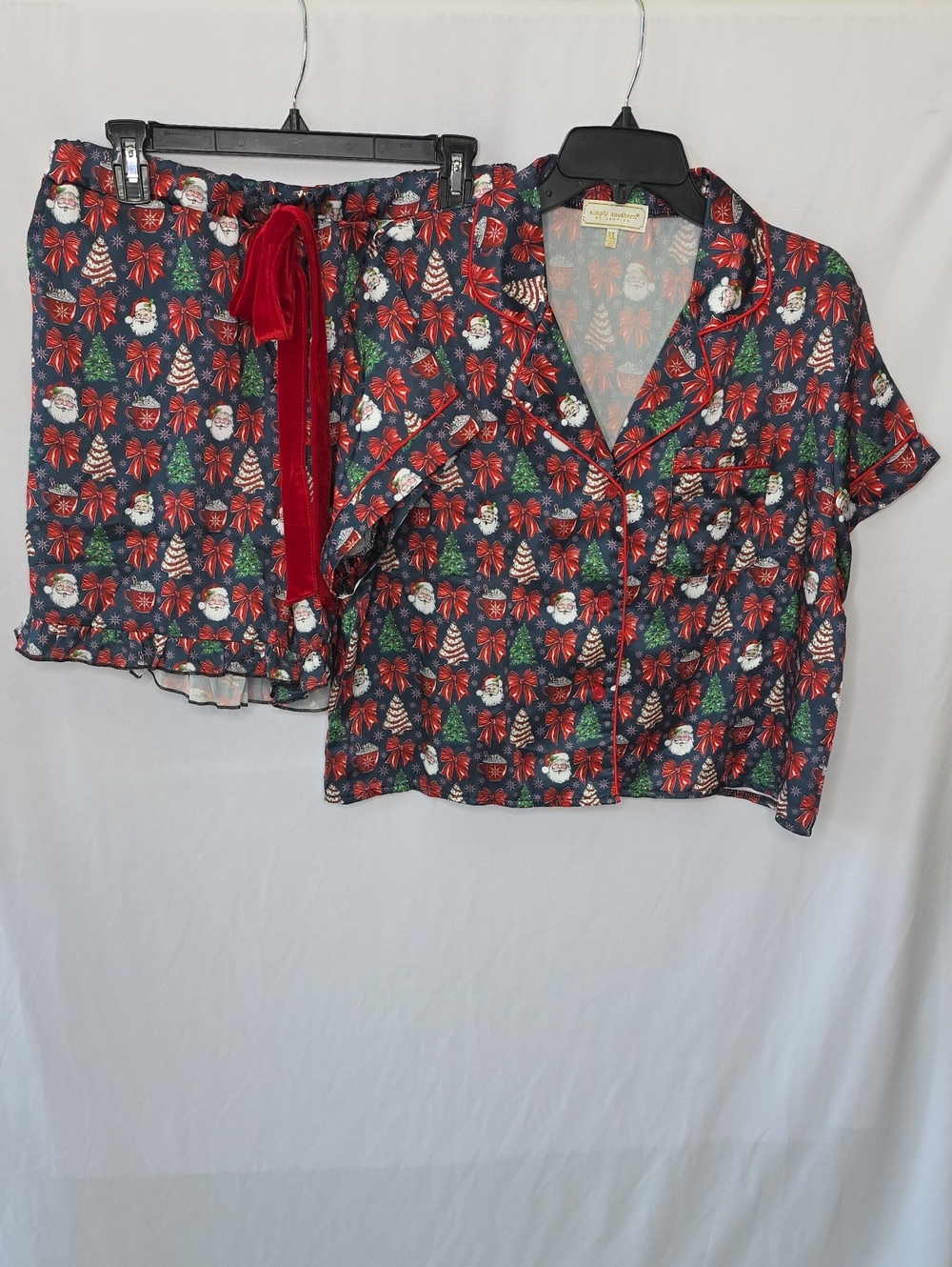 Simply Southern Navy Red Green Christmas Short Pajama Set